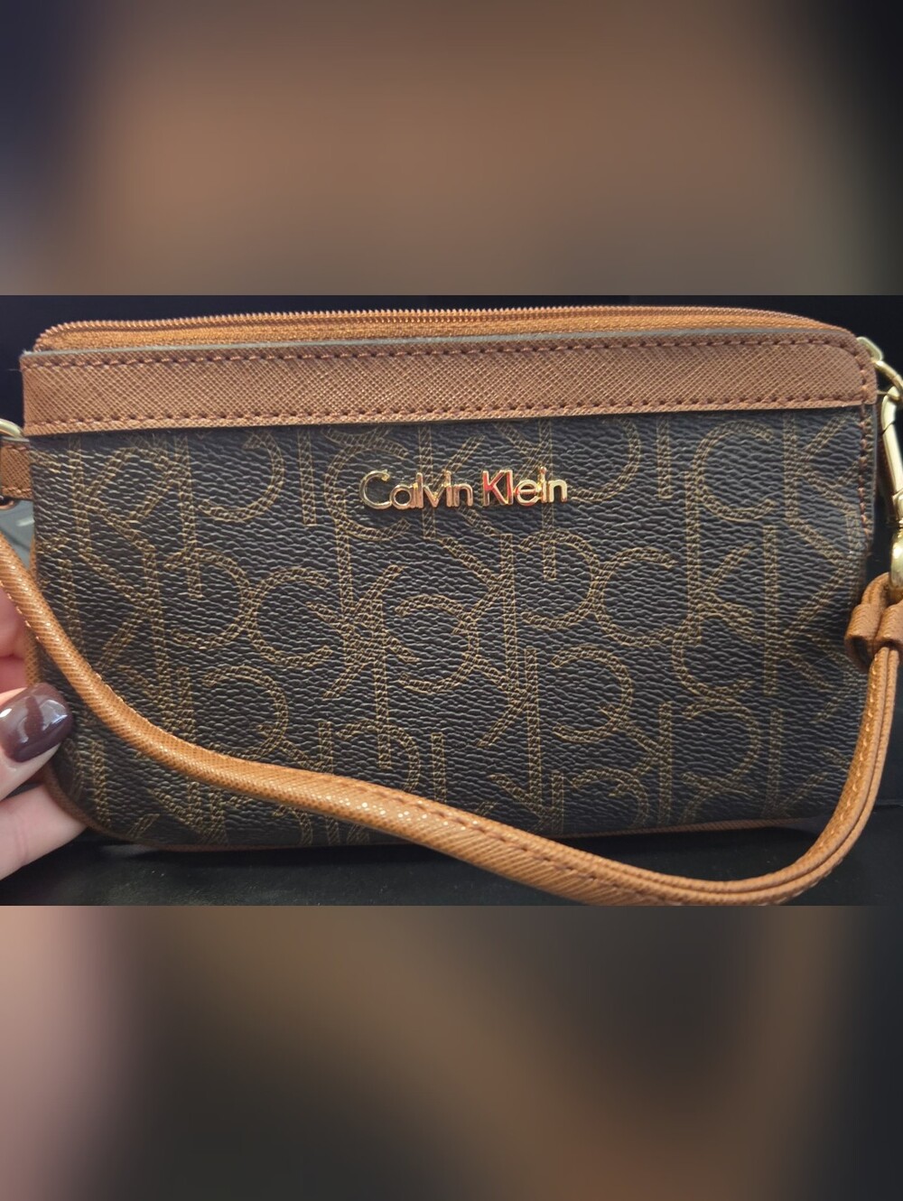 Calvin Klein Brown Logo Wristlet